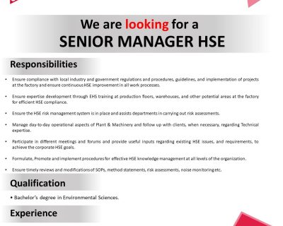 Hilal Food is Looking for Senior Manager HSE at Karachi Plant